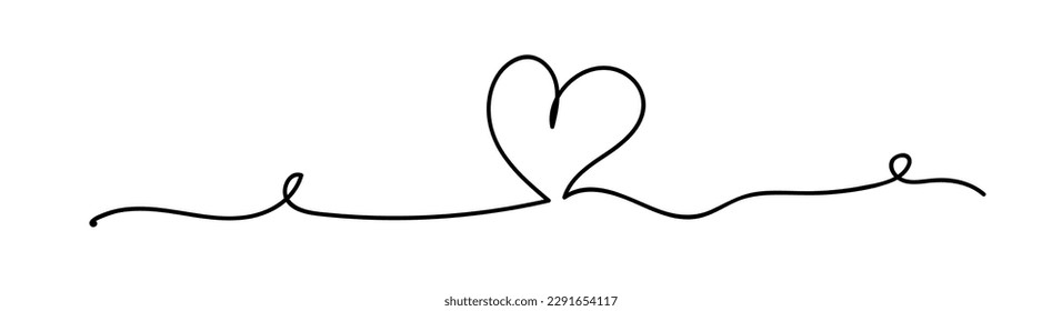 Doodles negros sobre un fondo blanco. Resumen del dibujo continuo del contorno cardíaco de línea continua. Ilustración minimalista de moda. Ilustración para postal, tarjeta de visita, invitación, tarjeta de boda, tarjeta de San Valentín.