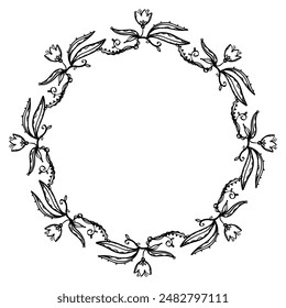 Black doodles - vector floral boho style wreath.