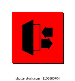 Black door arrows, red square sign, vector
