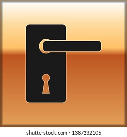 Black Door handle icon isolated on gold background. Door lock sign. Vector Illustration