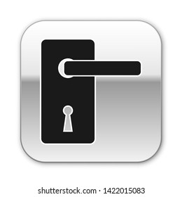 Black Door handle icon isolated on white background. Door lock sign. Silver square button. Vector Illustration