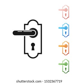 Black Door handle icon isolated on white background. Door lock sign. Set icons colorful. Vector Illustration