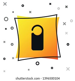 Black Door hanger tags for room in hotel or resort icon isolated on white background. Please do not disturb sign. Yellow square button. Vector Illustration
