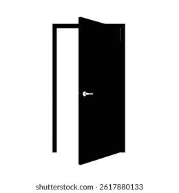Black Door Slightly Open Silhouette Illustration Vector Graphic Design Element