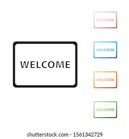 Black Doormat with the text Welcome icon isolated on white background. Welcome mat sign. Set icons colorful. Vector Illustration