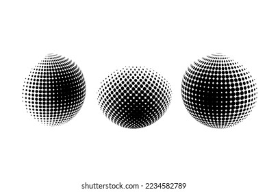 Schwarze Dotbälle. Halftone Kunst. 3D-Symbol. schwarze Punktbälle auf halbweißem Hintergrund. Vektorgrafik. Stockbild.