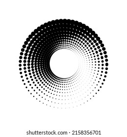 Medio tono del logotipo del círculo de puntos negros en el fondo blanco. Ilustración vectorial.