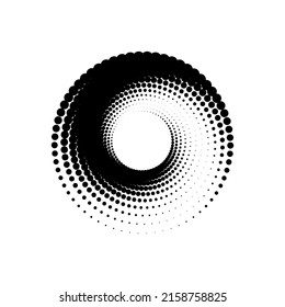 Medio tono del logotipo del círculo de puntos negros en el fondo blanco. Ilustración vectorial.