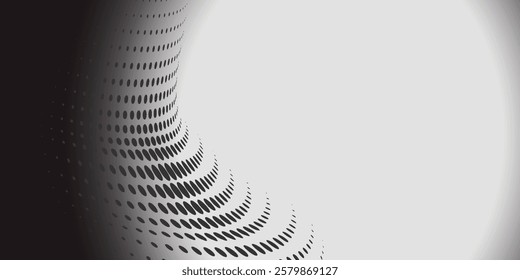 Black dot circle texture white wall background wide banner format with copy space for text. Circular black and white texture

