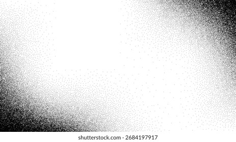 Efecto degradado de puntos negros sobre fondo blanco. Concepto de textura Stipple. Vector de grano de ruido para decoración grunge.