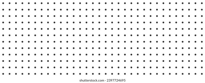 Black dot grid notebook page template on white background. Bullet journal texture. Round points seamless pattern. School or office paper background. Vector graphic illustration