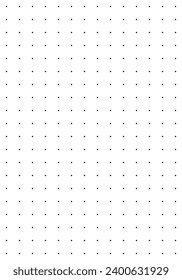 Black dot grid notebook page template on white background. Bullet journal texture. Round points seamless pattern. School or office paper background. Vector graphic illustration