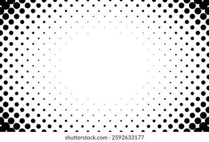 Black dot halftone in Rectangular frame, vector background.