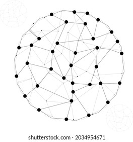 Black dot and line connected network in the circle on white background