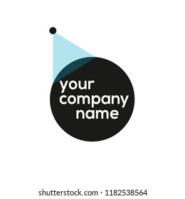 Black dot logo with blue stage light on it 