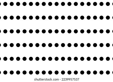 Black dot pattern on white background. Straight dot pattern for backdrop and wallpaper template. Simple classic polka dot lines with repeat stripes texture. Polka background, vector illustration