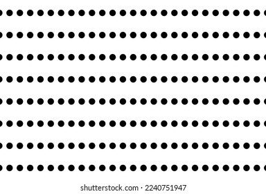 Black dot pattern on white background. Straight dot pattern for backdrop and wallpaper template. Simple classic polka dot lines with repeat stripes texture. Polka background, vector illustration