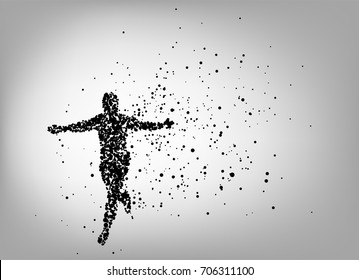 black dot in shape of soccer player to celebrate for wining the match. Concept for soccer banner in vector illustrative