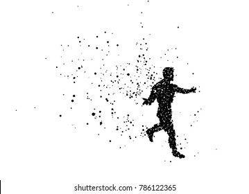 black dot in shape of soccer player in motion of running to celebrate of his goal score on white background. concept for football banner in vector illustrative