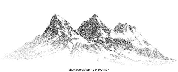Black dot stipple style mountain silhouette vector. Minimalist landscape art. Nature and adventure concept for background or design element.
