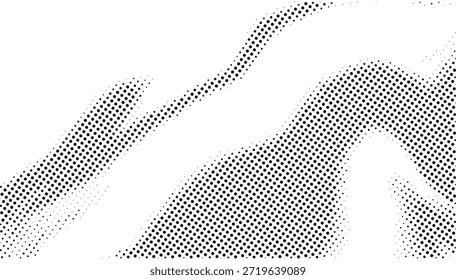 Black doted wave halftone texture.grunge halftone gradient background.Halftone curve shape isolated on white background.