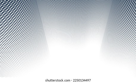 Black dots in 3D perspective vector abstract background, monochrome dotted pattern cool design, wave stream of science technology or business blank template for ads.