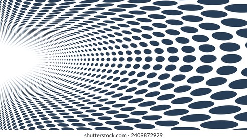 Black dots in 3D perspective vector abstract background, monochrome dotted pattern cool design, wave stream of science technology or business blank template for ads.