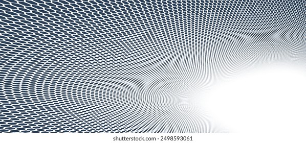 Black dots in 3D perspective vector abstract background, monochrome dotted pattern cool design, wave stream of science technology or business blank template for ads.