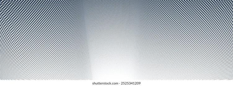 Black dots in 3D perspective vector abstract background, monochrome dotted pattern cool design, wave stream of science technology or business blank template for ads.