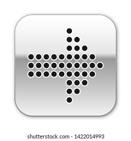 Black Dots arrow icon isolated on white background. Halftone arrow. Dotted arrow sign. Silver square button. Vector Illustration