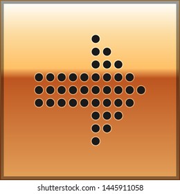 Black Dots arrow icon isolated on gold background. Halftone arrow. Dotted arrow sign.  Vector Illustration