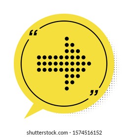 Black Dots arrow icon isolated on white background. Halftone arrow. Dotted arrow sign. Yellow speech bubble symbol. Vector Illustration