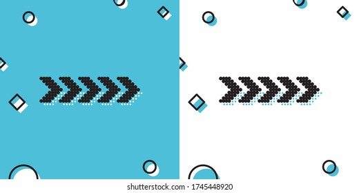 Black Dots arrow icon isolated on blue and white background. Random dynamic shapes. Vector Illustration