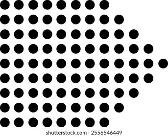 Black dots of decreasing size are forming an arrow shape pointing to the right on a white background, creating a simple yet effective visual representation of direction and movement