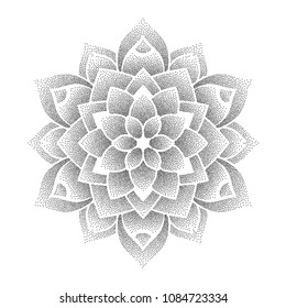 Black dots flower mandala symbol isolated on white background
