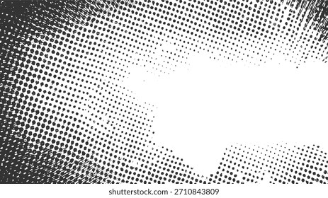 Black dots form a distressed halftone pattern with irregular white negative space.