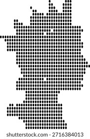 Black dots forming the shape of a country map on a white background outline