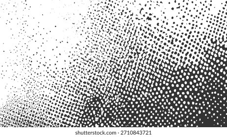 Los puntos negros y las Formas irregulares sobre un fondo blanco se desvanecen de densas a escasas.