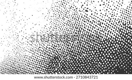 Black dots and irregular shapes on a white background fade from dense to sparse.