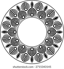 Black Dots Mandala Frame, Repetive Ornamental Circular Border in Boho Ethnic Style with Copy Space