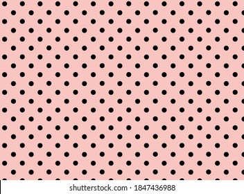 Black dots on pink background, polka dot, vector illustration