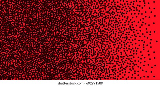 Black dots on red background. Abstract Radial Gradient, Circle halftone Dots, Black Dotwork Engraving Pattern, Fine Radial Gradient For Your Design. Vector Illustration