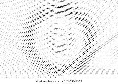 Black dots on white background. Centered perforated surface. Pale halftone vector texture. Round dotwork gradient. Monochrome halftone overlay for vintage design. Pop art style dot texture card