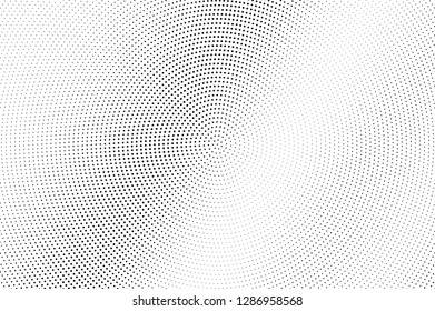 Black dots on white background. Pale perforated surface. Micro halftone vector texture. Diagonal dotwork gradient. Monochrome halftone overlay for vintage design. Pop art style dot texture card