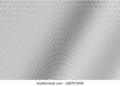 Black dots on white background. Subtle perforated surface. Faded halftone vector texture. Diagonal dotwork gradient. Monochrome halftone overlay for vintage design. Pop art style dot texture card