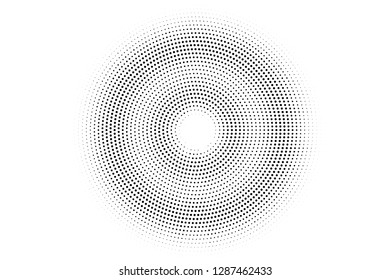  Puntos negros sobre fondo blanco. Superficie perforada gruesa. Textura vectorial de medio tono desvanecida. Degradado de plano redondeado. Superpuesto monocromo de medio tono para el diseño vintage. Tarjeta de textura punto con estilo pop art.