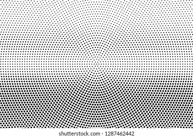 Black dots on white background. Light perforated surface. Faded halftone vector texture. Horizontal dotwork gradient. Monochrome halftone overlay for vintage design. Pop art style dot texture card