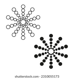 Black dots on white background. Black and white Sunburst background. Abstract dotted background. Vector illustration.