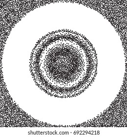Black dots on white background. Abstract Radial Gradient, Circle halftone Dots, Black Dotwork Engraving Pattern, Fine Radial Gradient For Your Design. Vector Illustration.