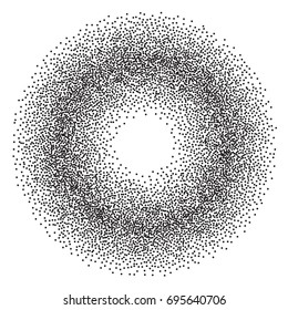 Black dots on white background. Abstract Radial Gradient, Circle halftone Dots, Black Dotwork Engraving Pattern, Fine Radial Gradient For Your Design. Vector Illustration.